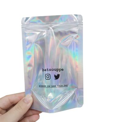 China Custom Size Holographic Size Seed Packets Moisture Proof Zipper Bag With One Clear Holographic Bag And One Side Side For Coffee for sale