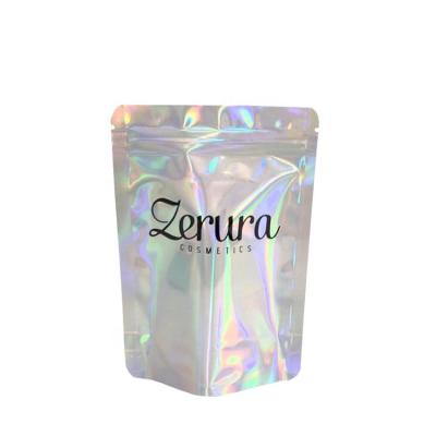 China Custom Clear Moisture Proof Zipper Front Holographic Back Lock Silver Printing Mylar Bag For Coffee Pouches for sale