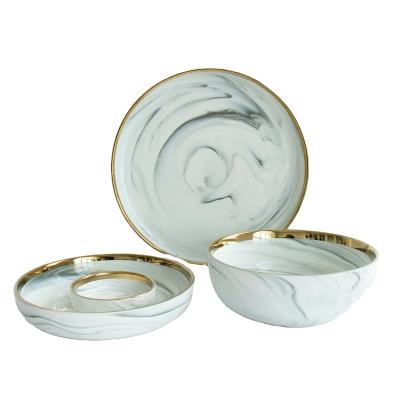 China Joyye Sustainable Luxury Nordic Ceramic Dish White And Pink Wedding Dish Set Round Ceramic Dishes for sale