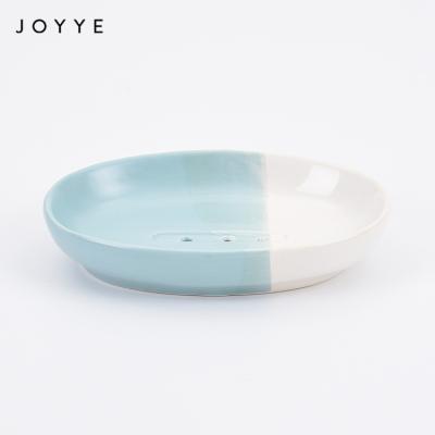 China Classic Dish Tray Oval Soap Dish Holder Ceramic Joyye Bathroom Shower Matt Glaze Soap Box Dish Storage Holder for sale