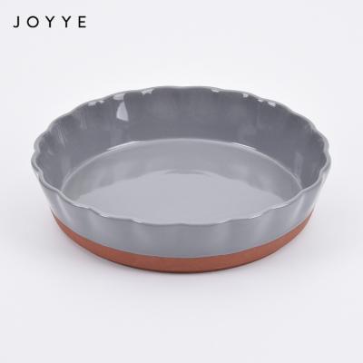 China Joyye Pan Bake Cake Ceramic Round Bakeware Glossy Disposable Luster Bakeware Tart for Restaurant Home for sale