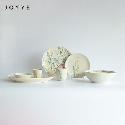 China Joyye Sustainable Floral Style Decorative Servingware Party Ceramic Glossy Glazed Dishes , Ceramic Dish Set Floral for sale