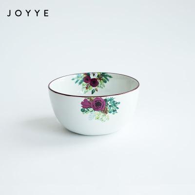 China Viable Joyye In Stock White Decal Round Dinner Cereal Rice Soup Bowl Ceramic Bowls for sale