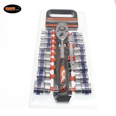 China Repairing Tools KAKU Universal Steel Ratchet Function Big 1/2 Wrench 20 Pcs Socket Tool Kit With Plastic Frame for sale