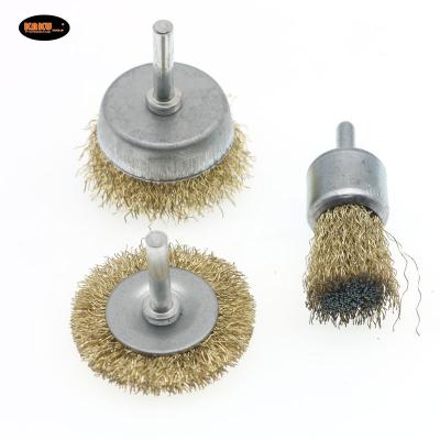 China Polishing Cleanging KAKU Grinding Wear Resistant Rust Wheel Brush Tool Kit 3pc Brush Wheel Set With Leg for sale