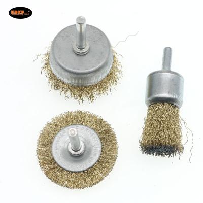 China 3pcs Cleanging KAKU Cleaning Brass Steel Wire Wheel Buffing Polishing Steel Brush Set for Rotary Die Grinder for sale