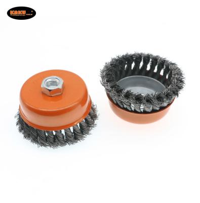 China High Efficiency KAKU 2.5 Inch Round Grinding Twist Knot Wire Wheel Brush Disc Derusting Cup Steel Polishing Brush for sale