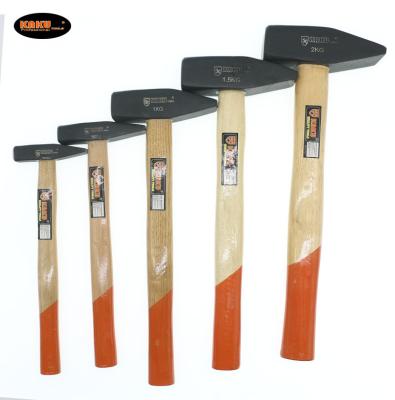 China 2000g Concrete Wholesale Wood Handle Machinist's Black Test Hammer KAKU Carbon Steel Black Head 200g Mechanical Hammer for sale