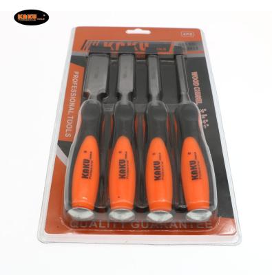 China KAKU High Quality Woodworker Wooden Chisel Oblique Chisel Tools Plastic Handle 4pcs Wood Chisel Set for sale