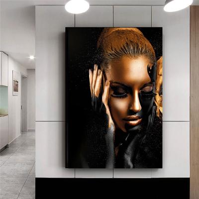 China 2019 Hot Sale African Woman Golden Lips Modern Wall Decoration Canvas Painting for sale