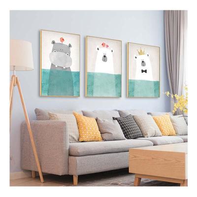 China Framed Art Canvas Painting of Lovely Children Animals Home Decor Eco-friendly Recyclable Materials for Kids Room Canvas Art Painting for sale