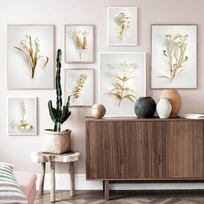 China Botanical Gold Botanical Contemporary Hotel Wall Art Print Painting Luxury Floral Leaf Flower Poster Canvas Recyclable Materials Home Decor Eco-friendly Picture for sale