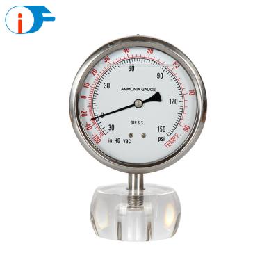 China For Ammonia Ambient Pressure Test Glycerin Silicone Stainless Steel Temper Polycarbonate Lens Ammonia Pressure Gauge for sale