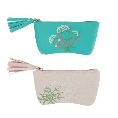 China Glasses Phones Tassel Zipper Coin Pouch Embroidery Canvas Printing Glass Pouch Packing Women's Gifts for sale