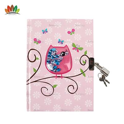 China New Design School Supplies Owl Sequin Blister Hardcover Book Diary Lock Notebook Hardcover Book Design for sale