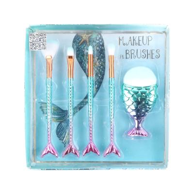 China Multifunctional Smudge Brush Mermaid Makeup Tools Beauty Gold Cosmetics With Two Tone Cosmetic Makeup Brush Set for sale