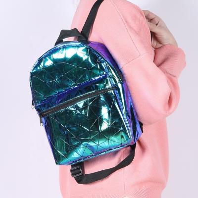 China Waterproof Iridescence Faux Leather With Black Lines Backpack for sale