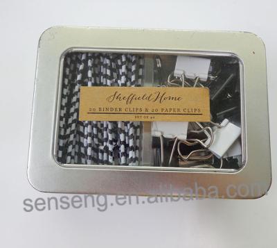 China Tin box of set of larger metal paper clips and binder clips for sale