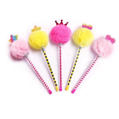 China office & Pen Customer Gift Creative Student Stationery Plush Top Ballpoint Pen School Decoration for sale