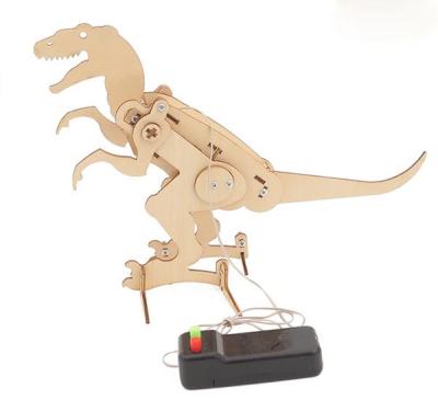 China Construction Toy Customized DIY PULL DOWN Educational Wooden Puzzle Kits Electric Remote Control Toy Science Assembly Tyrannosaurus for sale