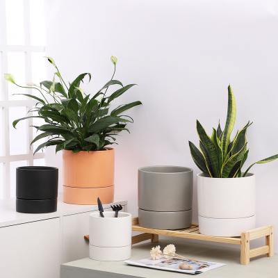 China Nordic Minimalist Simple Ceramic Succulent Flower Pots With Tray Indoor Ceramic Flower Pot Desktop Pots For Bedroom Hotel Home Decor for sale