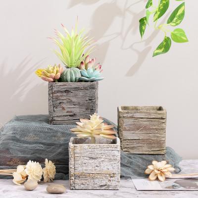 China Retro Flower Pot Plant Pot Minimalist Cement Succulent Desktop Planter Small With Wood Grain Indoor Outdoor For Home Decoration for sale