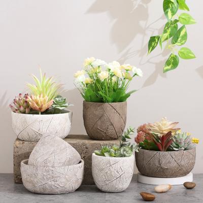 China Creative Minimalist Leaf Pattern Planter Pots Cement Garden Decor Flower Pots Succulent Desktop Pots For Decor for sale