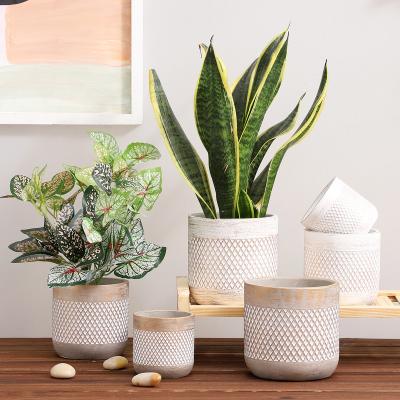 China Minimalist creative cement succulent flower pot with grid decoration plant custom pots indoor outdoor desktop pots for sale