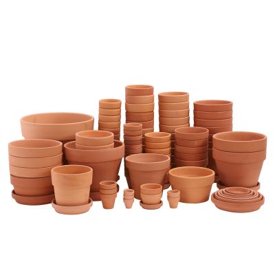 China Wholesale Red Flower Pots Planter Clay Cheap Multi-Size Classic Succulent Minimalist Plant Terracotta Flower Pot With Tray Saucer for sale