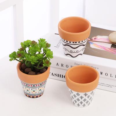 China Mini Succulent Plant Pot Ceramic Pottery Terracotta Creative Minimalist Plant Pots Small Design Clay Flower Pots With Decal For Decor for sale