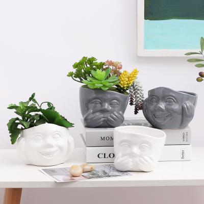 China Plant Personality Succulent Flower Pots Design Minimalist Creative Decorative Facial Ceramic Flowerpot Pot for Indoor Outdoor Decor for sale