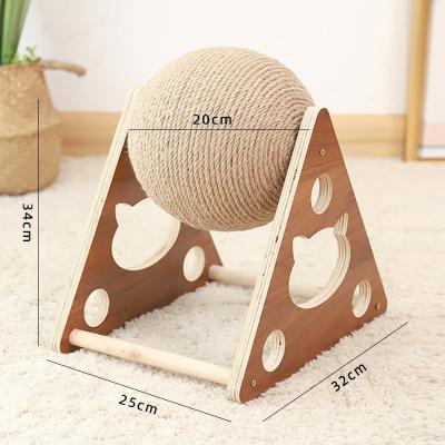 China Wholesale Viable Solid Wood Turntable Cat Toys Sisal Cat Climbing Triangle Sisal Pole Interactive Sisal Scratcher Pole for sale