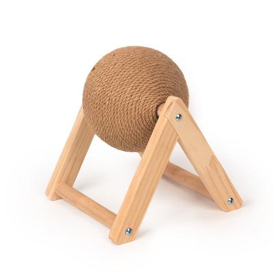 China Viable Sisal Cat Scratcher Sisal Post Cute by Cat Toys Interactive Kitten Paws Cat Turntable Scratcher Solid Wooden Sisal Ball for sale