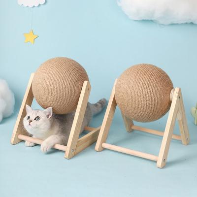 China Sisal Cat Climbing Post Cat Scratching Sturdy Wooden Ball Cat Scratcher OEM ODM Viable Scratch for sale