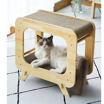 China Viable Wholesale Cat Furniture Scratch Posts Wooden Replaceable Cat Scratch Board Cat House Bed for sale