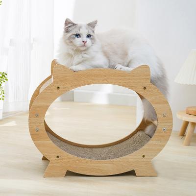 China Viable Replaceable Solid Wooden Cat Scratch House Cat Scratching Posts Wrinkle Paper Cardboard With Bed Cat Scratcher Cardboard for sale