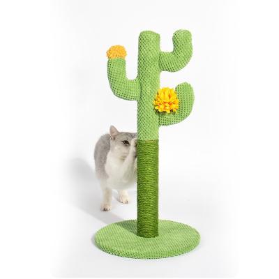 China Viable Interactive Toys Wooden Cat Climbing Post Cat Scratching Post Sisal Cat Tree Scratcher Solid Wood Cactus for sale