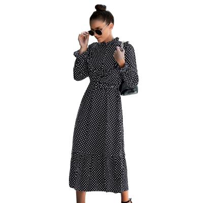 China European and American anti-static Polka Dot Fashion Dress 2022 spring and summer swing long-sleeved dress for sale