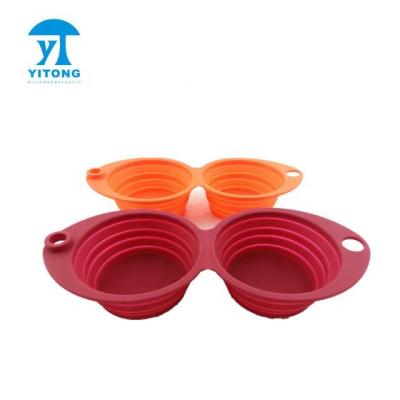 China Hot Viable High Quality Double Dog Bowl Collapsible Dog Water Collapsible Silicone Dog Bowl Sales for sale