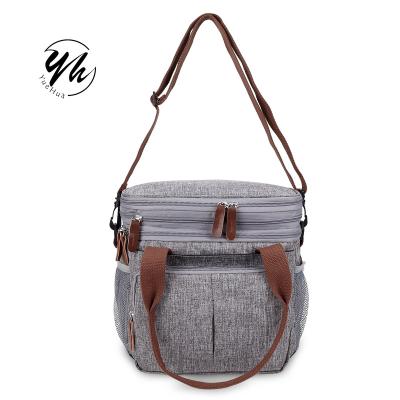 China Gray Waterproof Large Folding Insulated Lunch Bag Waterproof Ice Cooler Tote Bag For Women And Men for sale