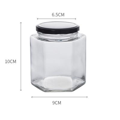 China Honey 180ml, 280ml, 380ml, 730ml Storage Bottle /Hexagonal Honey Jar /jam Glass Jar Honey Bottle for sale