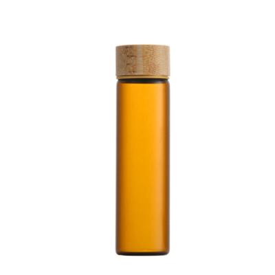 China 5ml 10ml 15ml 20ml Recyclable Amber Glass Pill Bottle With Bamboo Lid for sale