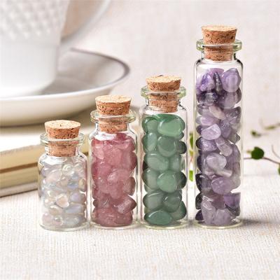 China Gift Crushed Stone Decorative Landscape Wishing Glass Bottle Reed Bottle With Cork for sale