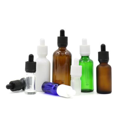 China Cosmetic 5ml 10ml 15ml 20ml 30ml 50ml 100ml Frosted Green Blue Amber Clear Glass Essential Oil Dropper Bottle for sale