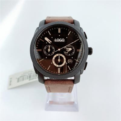 China Original Amazon Hot Selling Chronograph Men's Stainless Steel Case Quartz Chronograph Watch with Brown Leather Strap FS4656 for sale