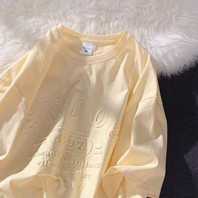 China Breathable Fashionable Embossed Logo T Shirts Printing Custom Cotton T Shirts Men 3d Embossed Round Neck T Shirt for sale