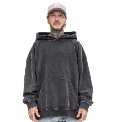 China New Autumn/Winter Breathable Solid Color 400g Heavy Wash And Old Hoodie Loose Hooded Sweater Men for sale