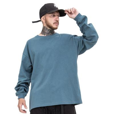 China New Autumn And Winter Solid Color 230g Solid Color Neck Pullover Sleeve Breathable Heavy Base Loose Round T-Shirt Long for sale