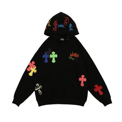 China The new autumn and winter viable high-grade graffiti full of letters cross embroidery sweater hooded men for sale