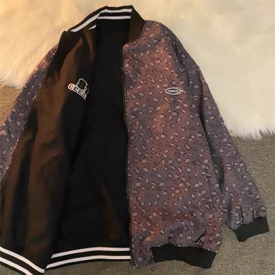 China Spring and fall viable jackets for men and women can be used on both sides, zipper jacket, leopard print American baseball uniform for sale